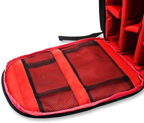 Open Breebroo backpack showing high-visibility interior and adjustable padded dividers